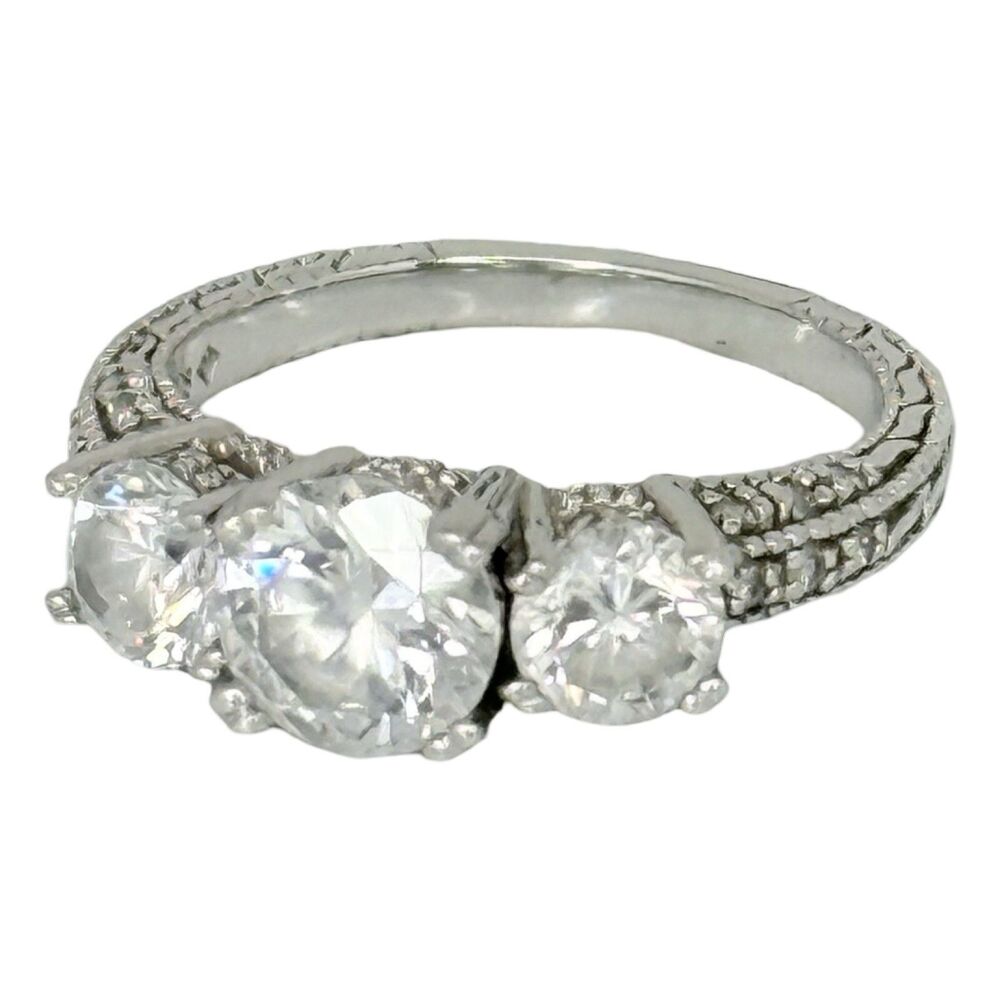 3 Stone Ring Sterling Silver Sz 8.5 Gold Overlay Past Present Future